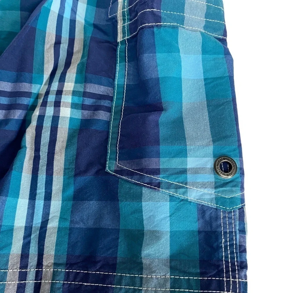 J. CREW Board Shorts Size 33 Mens Swimwear Blue Plaid Swim Trunks